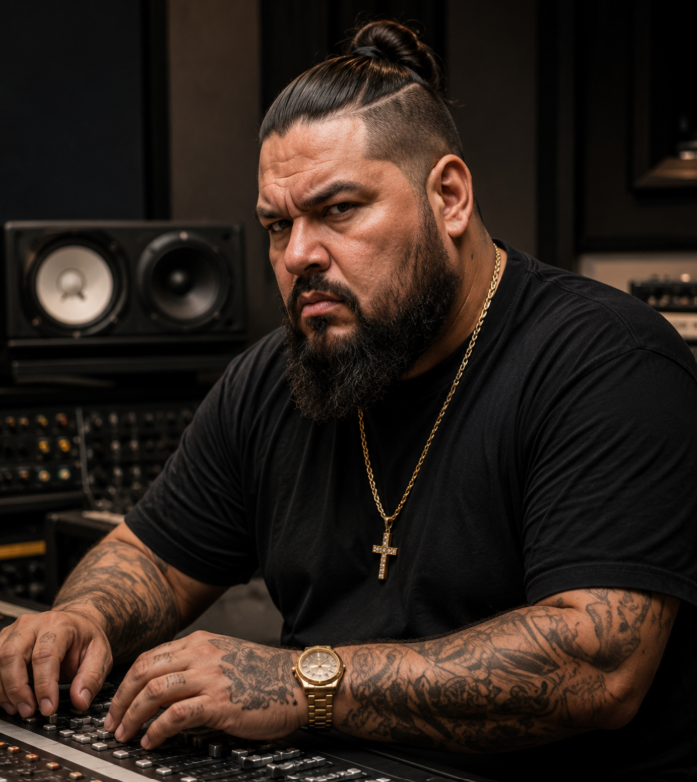 Pierre Garcia at the studio mixing console